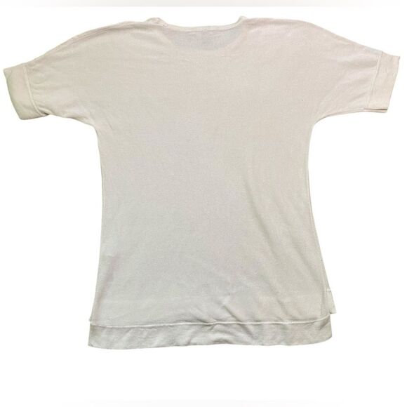 Eileen Fisher Cream Tencel Lyocell and Silk Blend Crewneck Short Sleeve Sweater - Picture 5 of 8